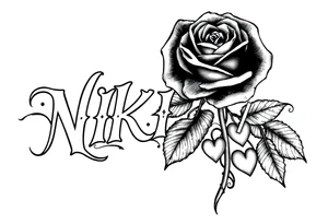 the name NIKITA WITH A ROSE AND SOME HEARTS tattoo idea