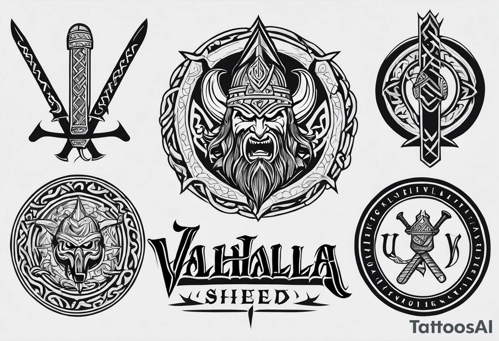 Valhalla viking shield hatchet sword tattoo idea