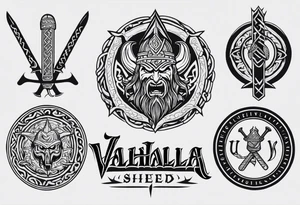 Valhalla viking shield hatchet sword tattoo idea