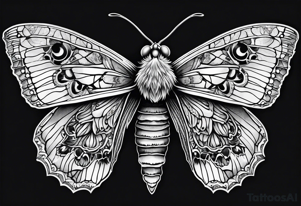Death moth traditional with vertical design for shin tattoo idea
