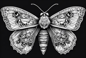 Death moth traditional with vertical design for shin tattoo idea