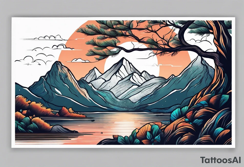 mountain with tree of life tattoo idea