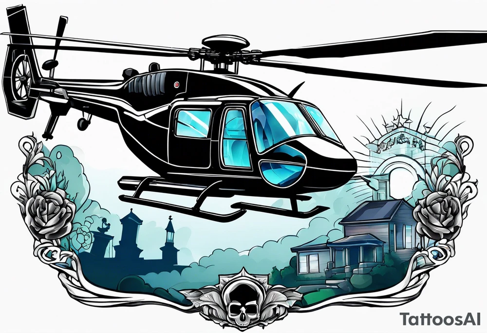 Helicopter, spotlight, cemetery, cops tattoo idea