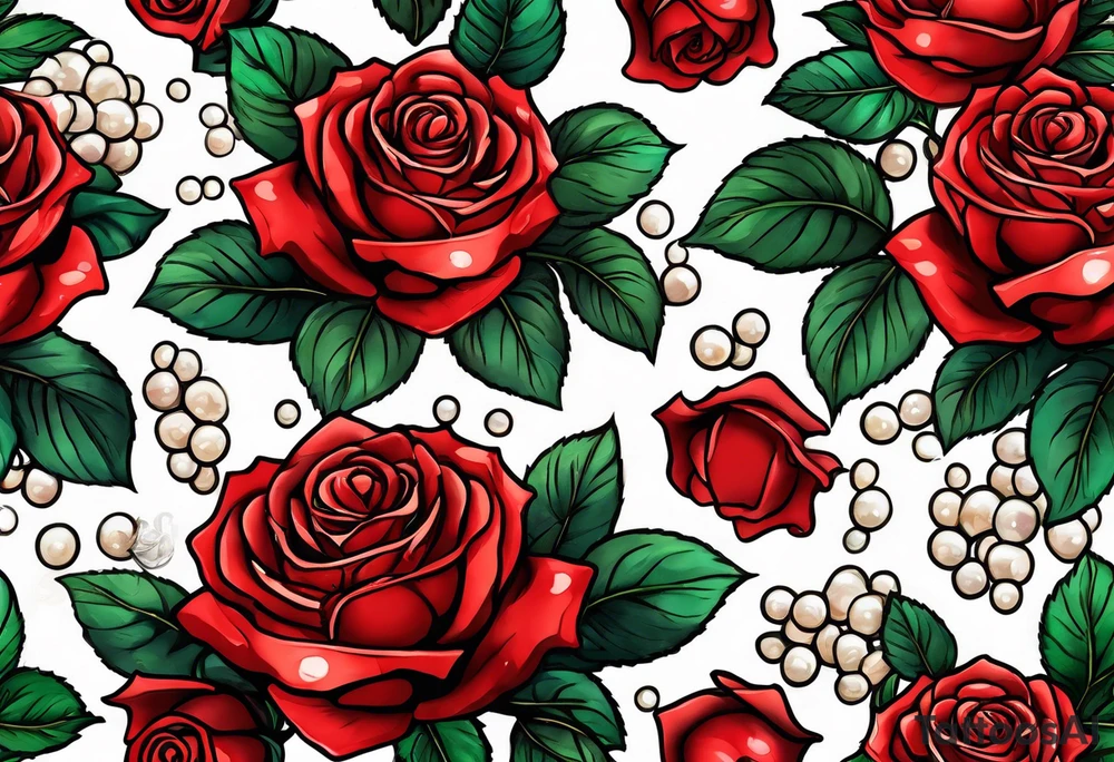 Red roses with pearls tattoo idea