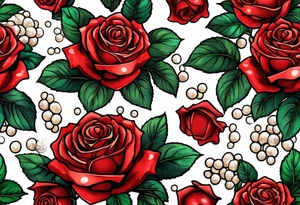 Red roses with pearls tattoo idea