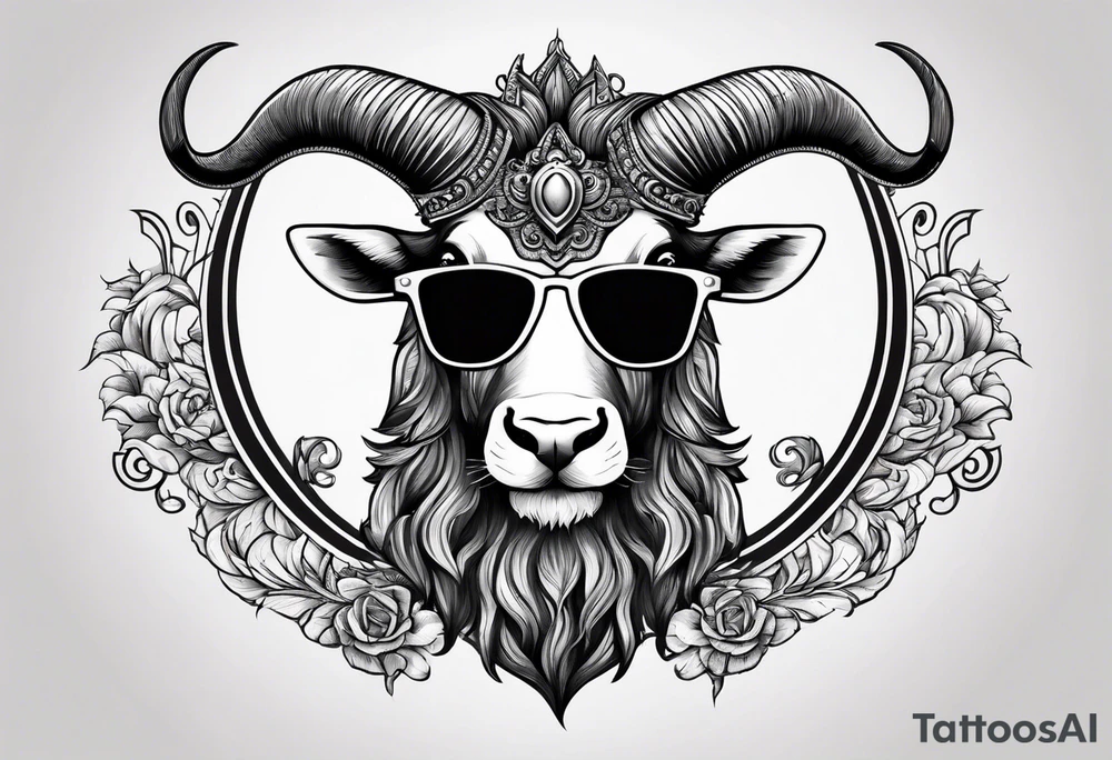 capricorn with beard and sunglasses tattoo idea
