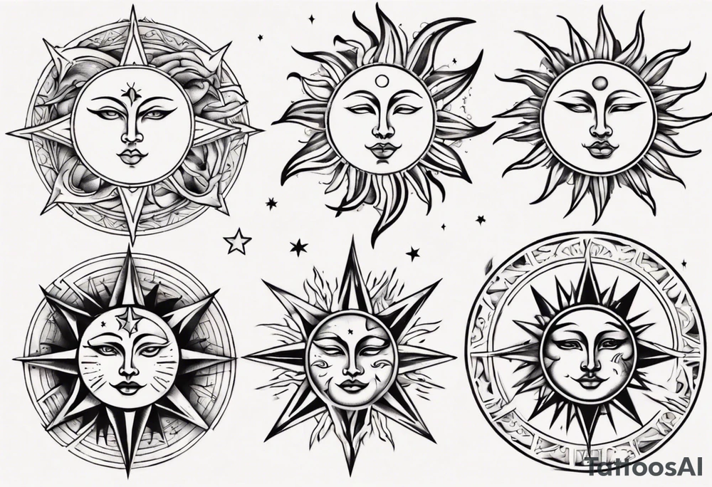 Sun star and moon tattoo idea