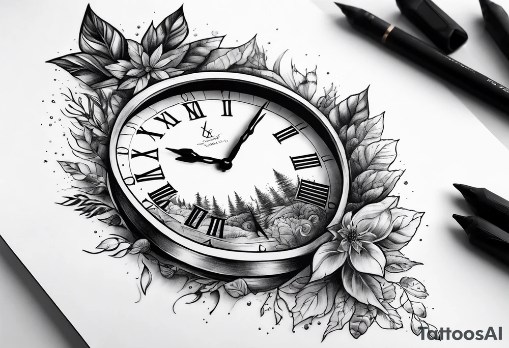 nature element clock memorial tattoo simple design tattoo idea