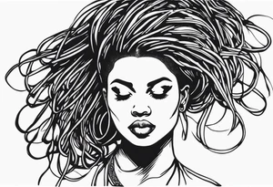 Draw a women head with real dread locks flying in the air tattoo idea