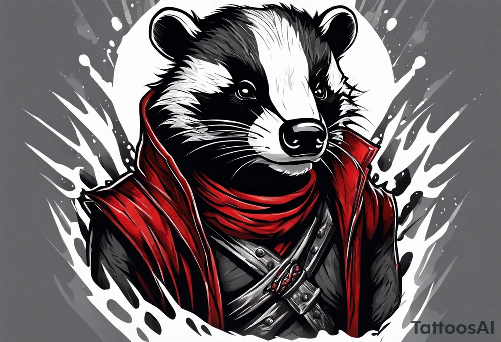 Draw me psychopath badger/Warrior with aggressive full body, killer face with a smile, very long nails and he attacks like a Bloody Warrior to us and also, he has very deadly looking. He fights with his nails. Everybody scares after their first sight. Give me horror type Badger Tattoo. tattoo idea