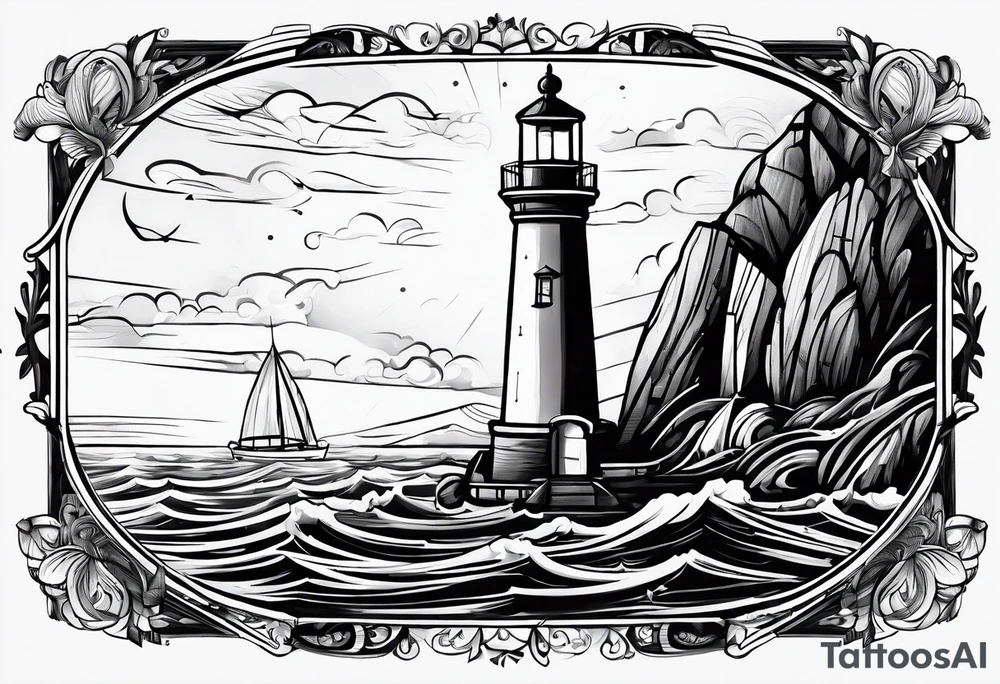 phare maritime dans un bateau entouré de voiles. tattoo idea