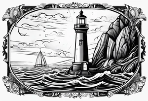 phare maritime dans un bateau entouré de voiles. tattoo idea