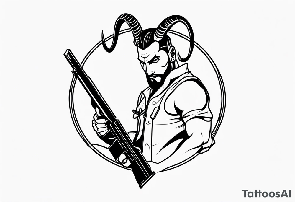 capricorn man with gun tattoo idea