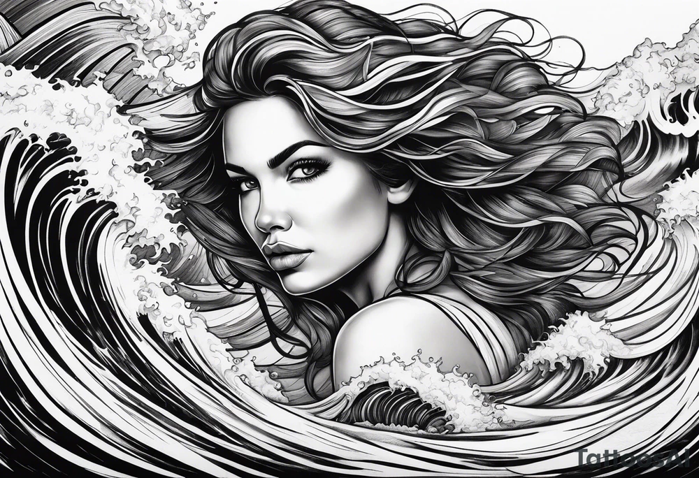 stormy sea waves, a woman in the middle of a storm tattoo idea