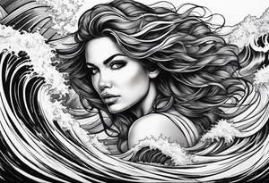 stormy sea waves, a woman in the middle of a storm tattoo idea