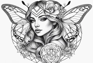 Feminine Capricorn tattoo with geometric designs and butterflies tattoo idea