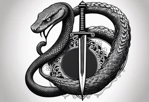 Aggresive Snake with a sword, this design must be in a vertical vertical proportion. Additionaly the desing must be "Steampunk" type tattoo idea