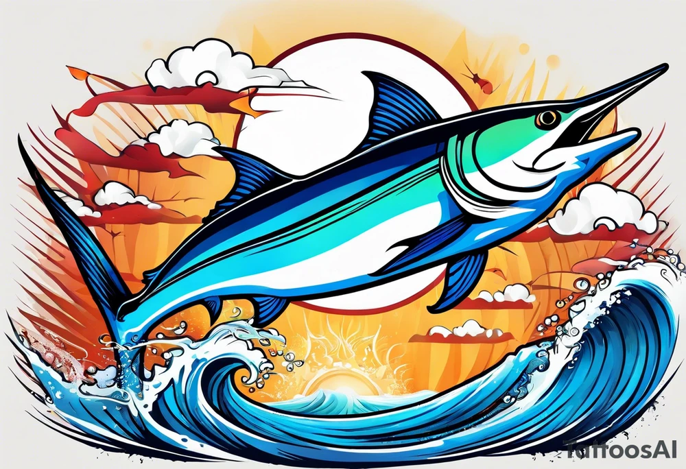 Marlin jumping tattoo idea