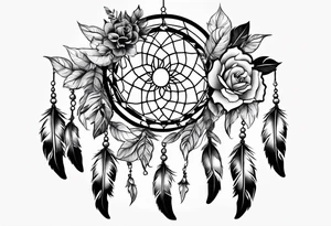 Dream catcher with black flowers and skulls tattoo idea