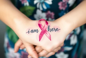 I am here pink ribbon hawaiian theme tattoo idea