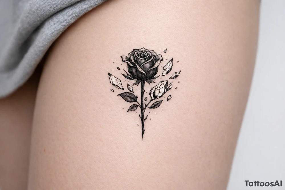 A single rose silhouette with shards of ice fragments. tattoo idea