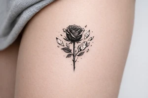A single rose silhouette with shards of ice fragments. tattoo idea