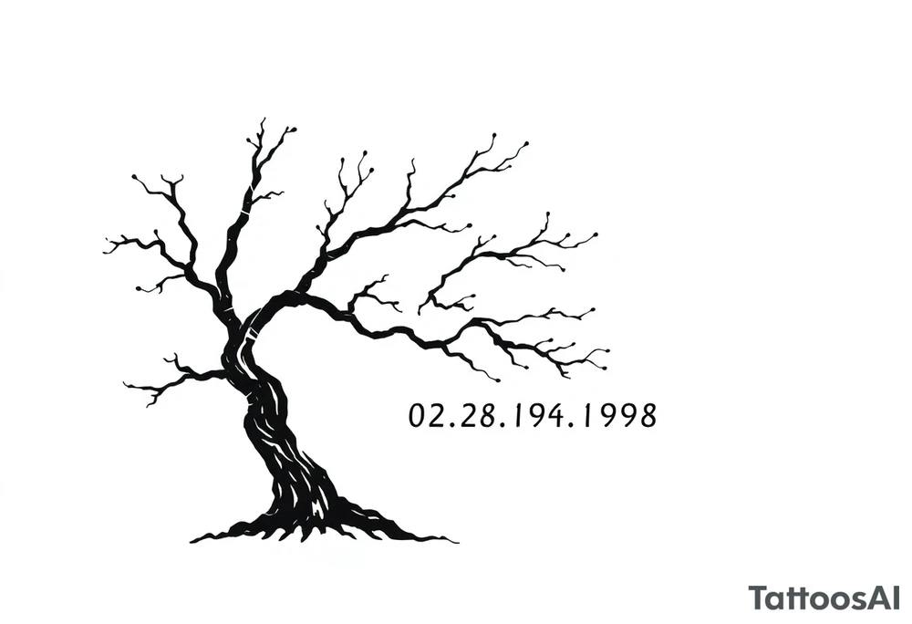 easy windy tree with date 02.18.1998 tattoo idea