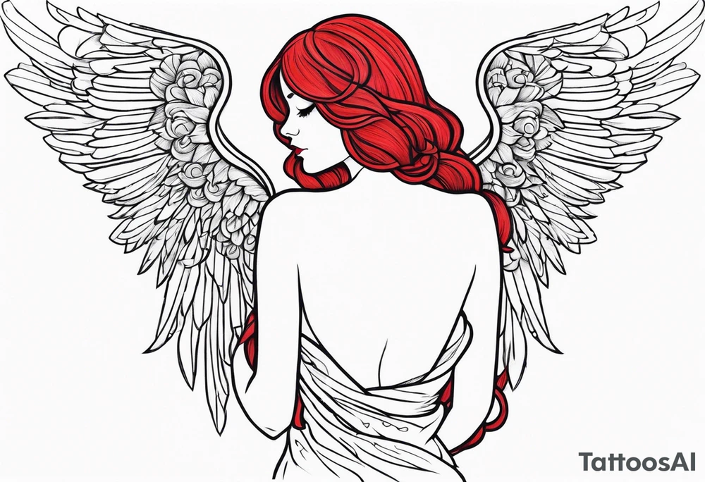 red hair angel girl full body tattoo idea