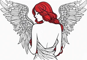 red hair angel girl full body tattoo idea