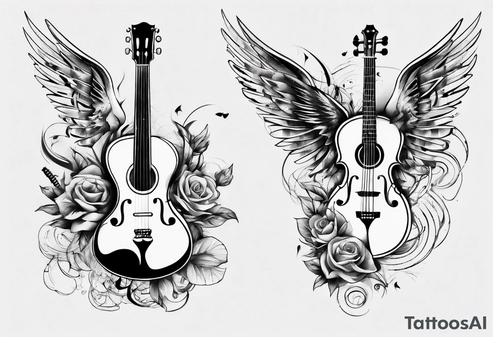 ACOUSTIC GUITAR AND VIOLIN WITH WINGS tattoo idea
