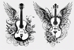 ACOUSTIC GUITAR AND VIOLIN WITH WINGS tattoo idea