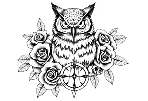 an owl,roses,compass. tattoo idea