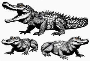 Full body Caiman with tail leg top view tattoo idea