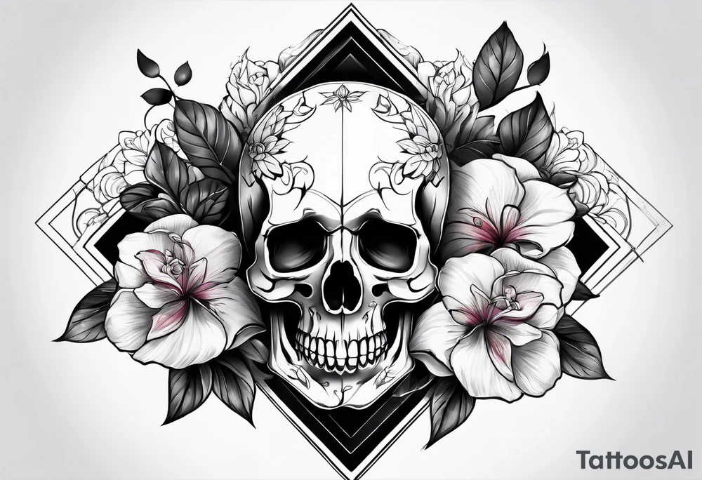 flowers skull triangle tattoo idea