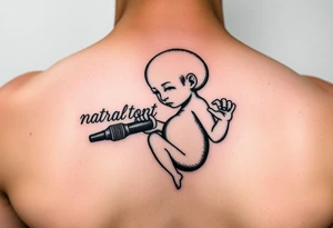 natural born talent written with an fetus holding a microphone tattoo idea