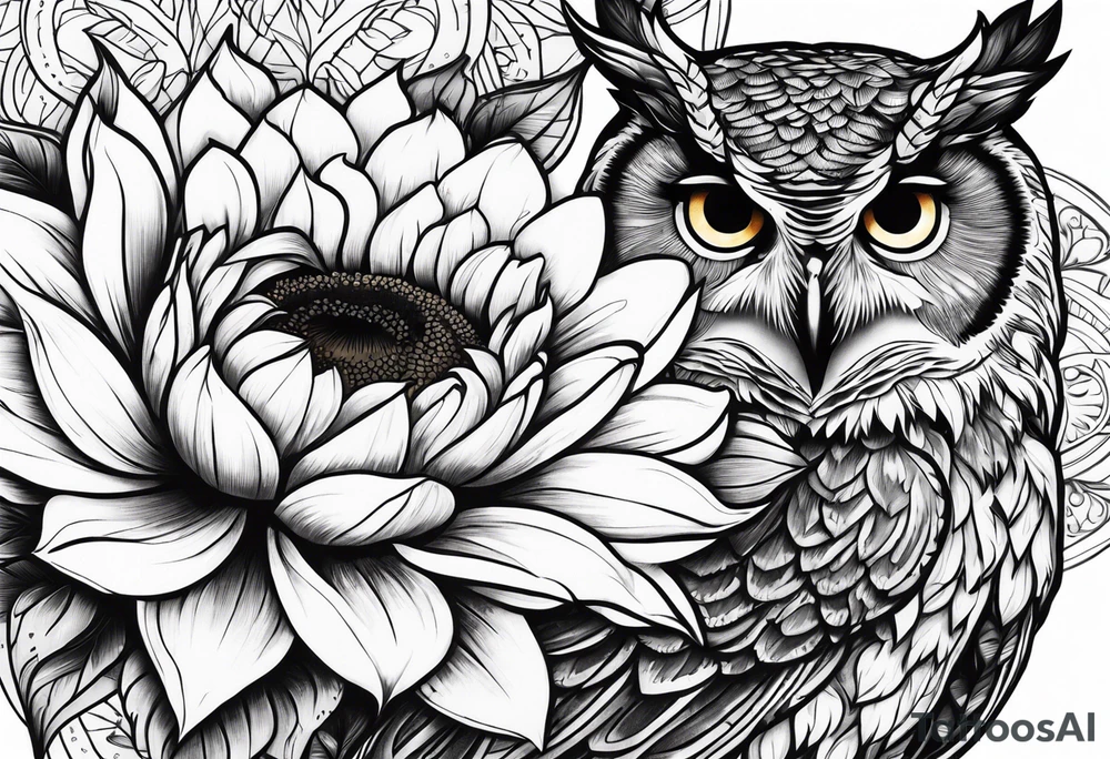 Sunflower and rose flower, owl tattoo idea