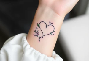 An infinity symbol made of intertwined vines, with delicate flowers blooming along its curves, and family sign tattoo idea