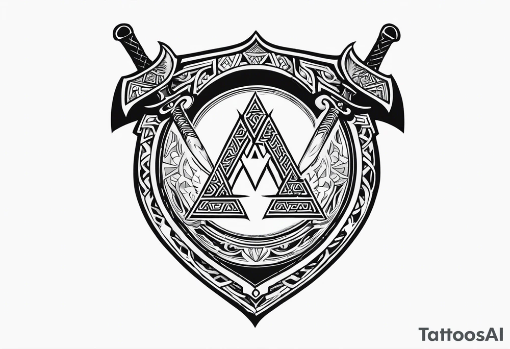 Valhalla shield sword axe Valknut tattoo idea