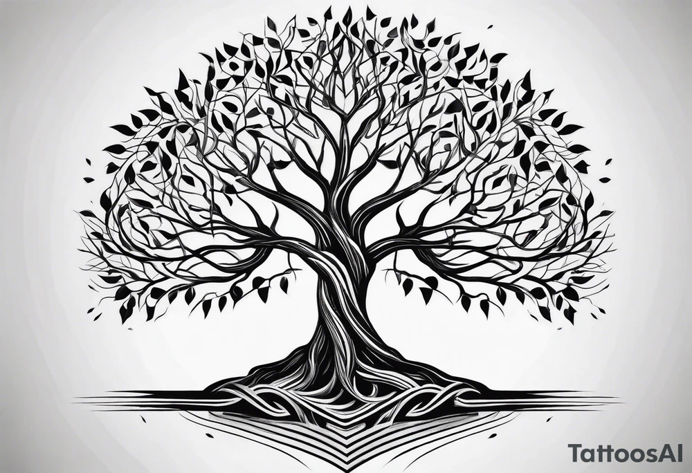 tree of life with long vertical roots
3 line triangles behind tattoo idea