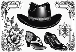 ADD the following three things: mens boots, womens flip flops and a cowboyhat. tattoo idea