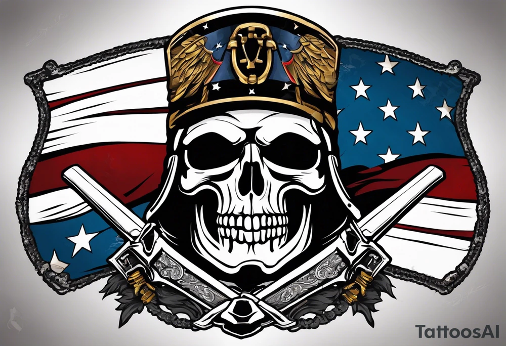 charging 
revolutionary war colonial soldier Skull face with Ar-15 and Liberty Bell Liberty or death tattoo idea