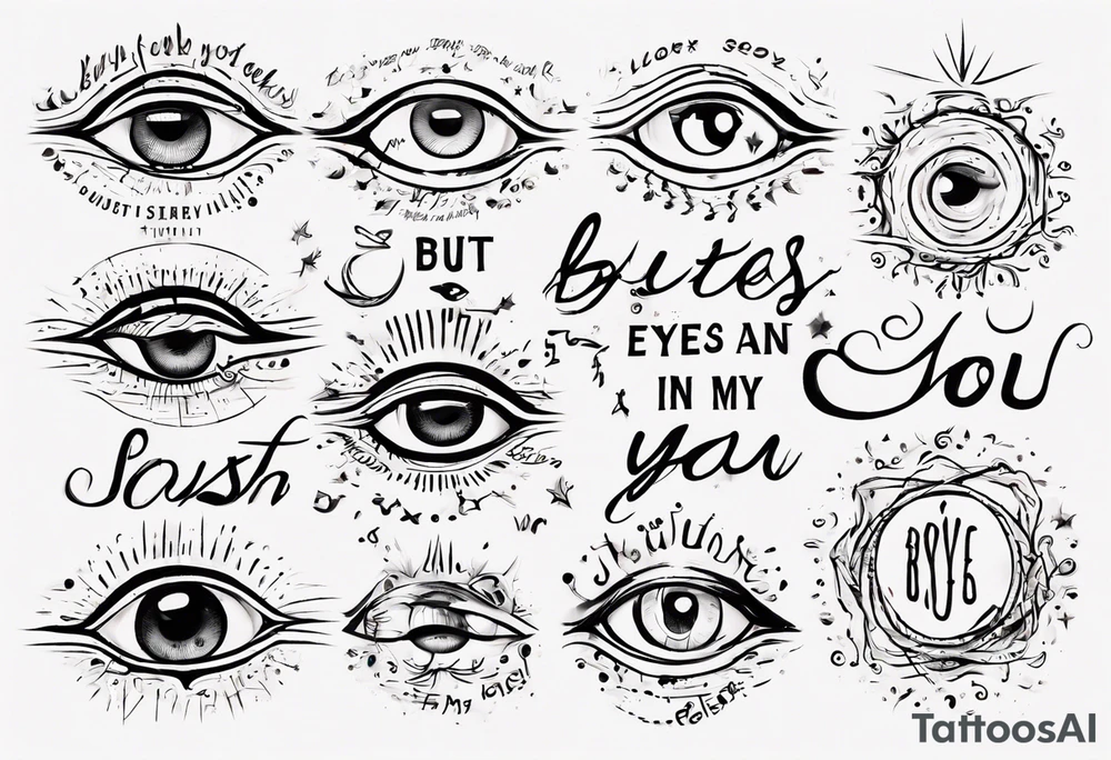 The text “but my eyes are on You” in thin, cursive lettering, just text, all in one line tattoo idea