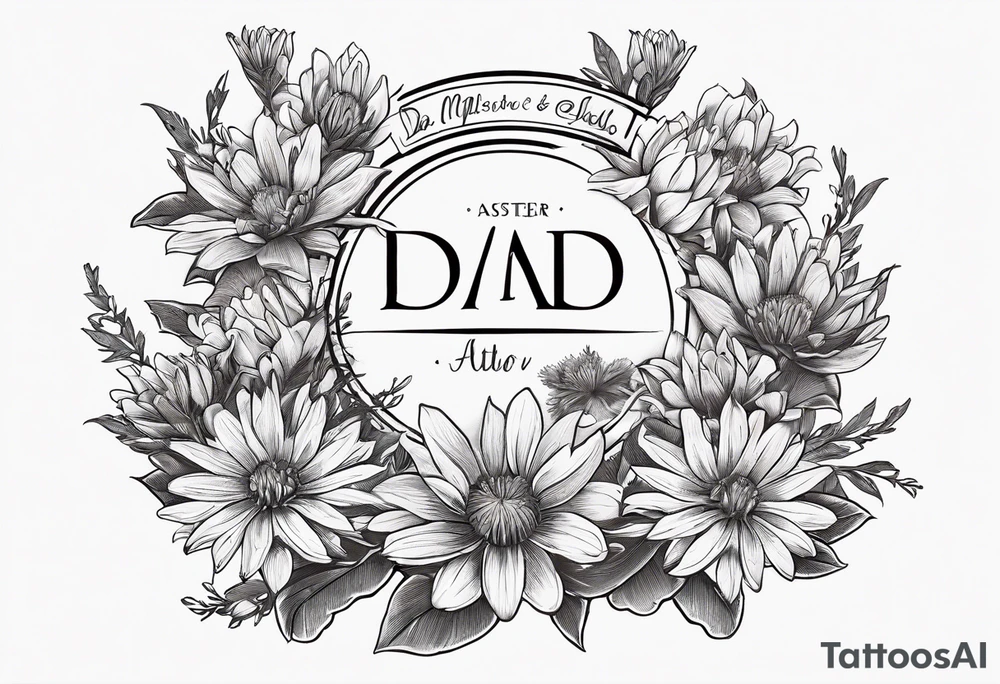 Aster flowers - sea rocket flowers with a cardinal around the words Dad tattoo idea
