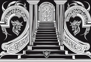 Valhalla fire sword shield stairs tattoo idea