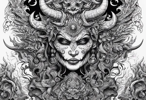 Demons in hell devil in background tattoo idea