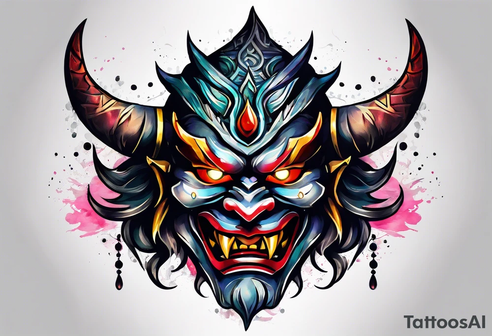 Protection against evil Oni mask tattoo idea