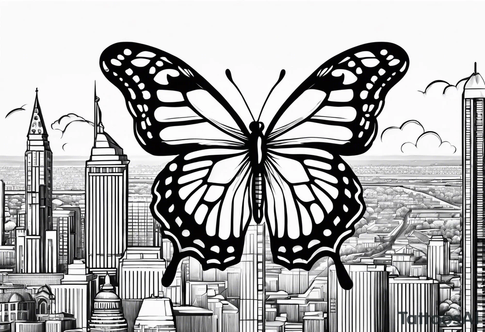 Butterfly, city scape, saginaw, police officer, full sleeve tattoo idea