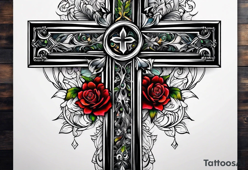 cross with watercolor backgound tattoo idea
