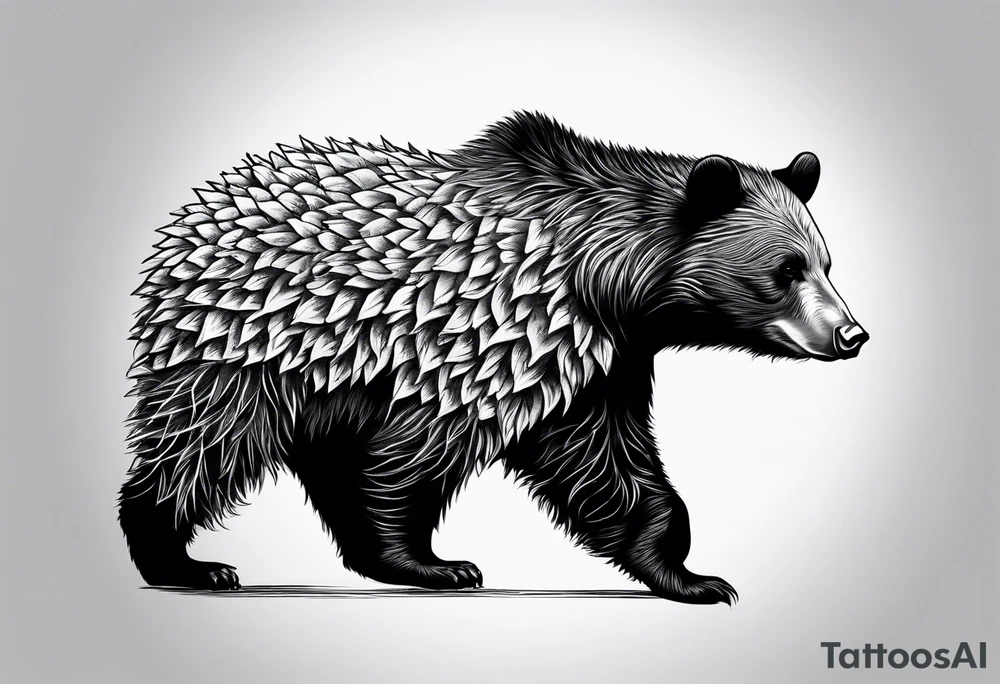 black bear and hedgehog, bear stands over hedgehog tattoo idea