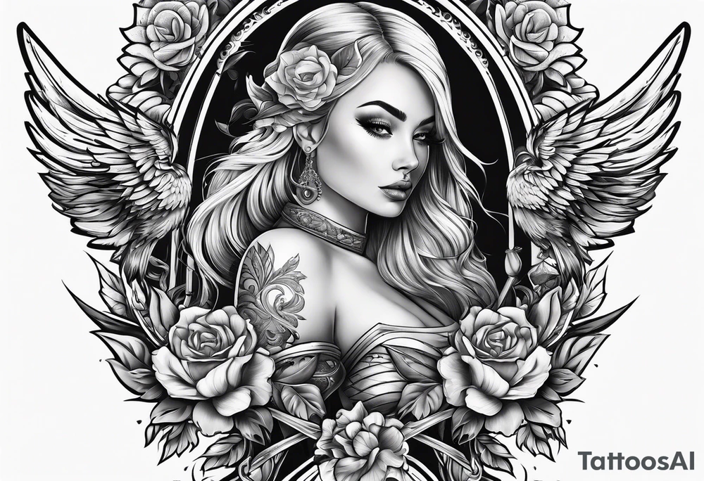 Female holding dagger tattoo idea